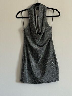 NWT Forever 21 Sparkle Cowl Neck Mini Dress - Silver